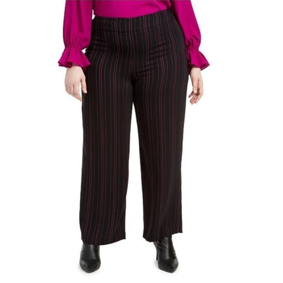 Bar III Trendy Plus Size Striped Wide-Leg Pants - Picture 1 of 7